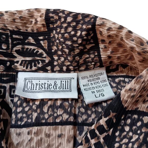 VINTAGE Blouse Top Long Tunic Hong Kong Geo Animal Print No Iron Oversized‎ LG - Picture 7 of 10